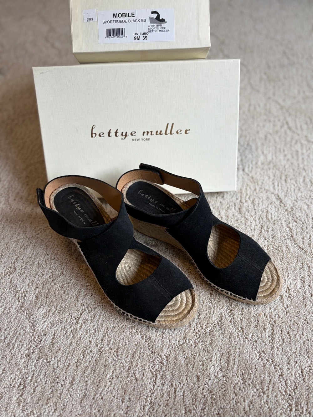 bettye muller Black Suede Open-Toe Wedge Espadrilles